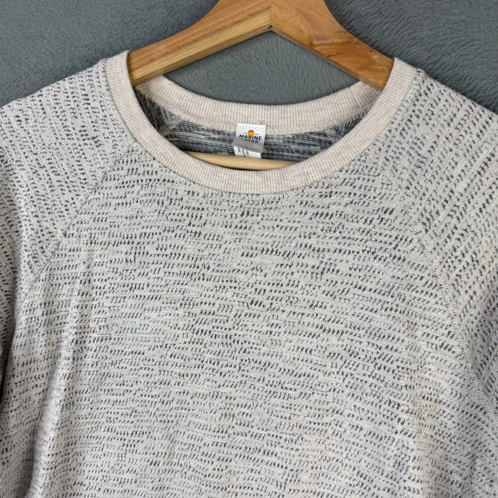 Marine Layer Mens Small Textured Raglan Crewneck Sweatshirt Cream Blue 18693